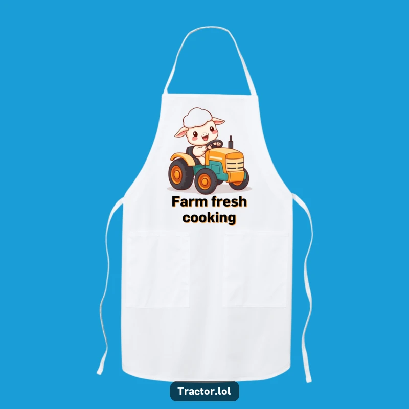 Funny Kawaii Sheep Apron, Farm Fun Tractor Time, Unique Funny Gift