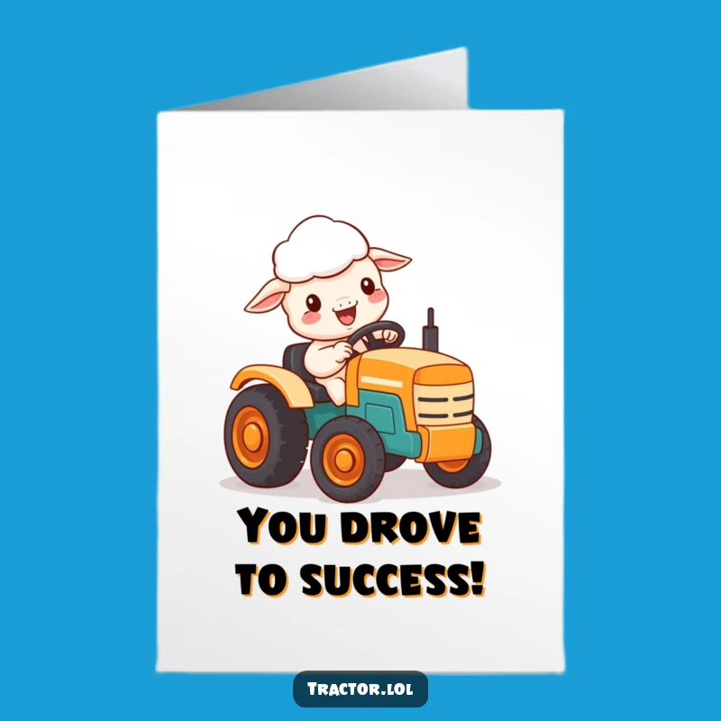Free Printable Congrats Card: Kawaii Sheep Tractor Triumph Funny Downloadable Gift
